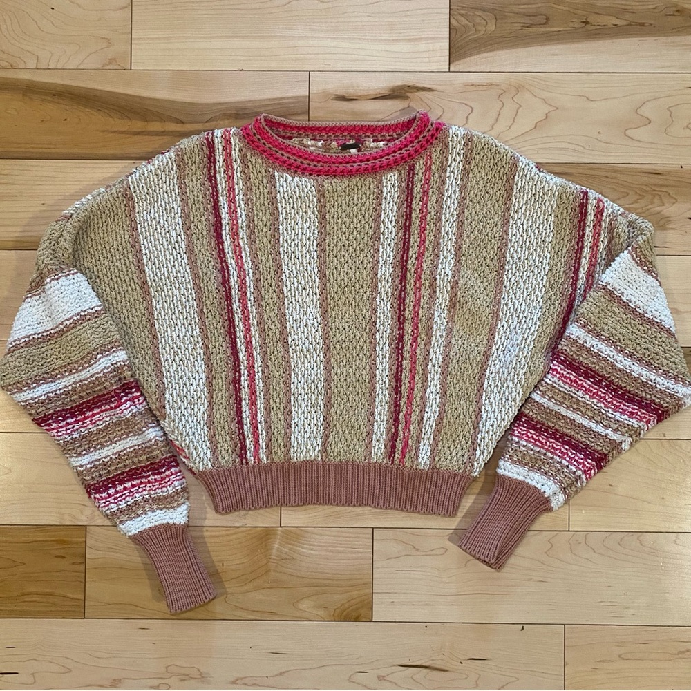 FREE PEOPLE Show Me Love Striped Knit Pullover Sweater Chunky Cropped